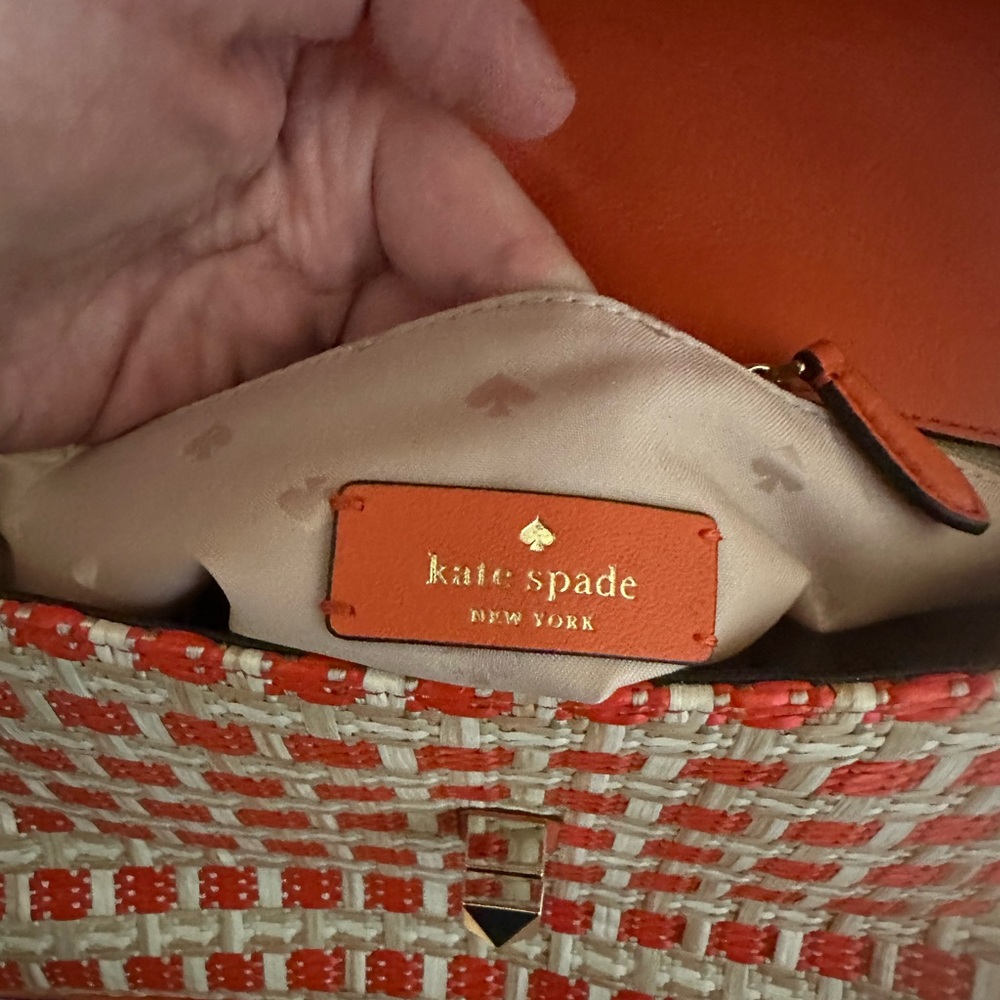 Kate Spade Orange and Cream Woven Tote Bag, great used condition
